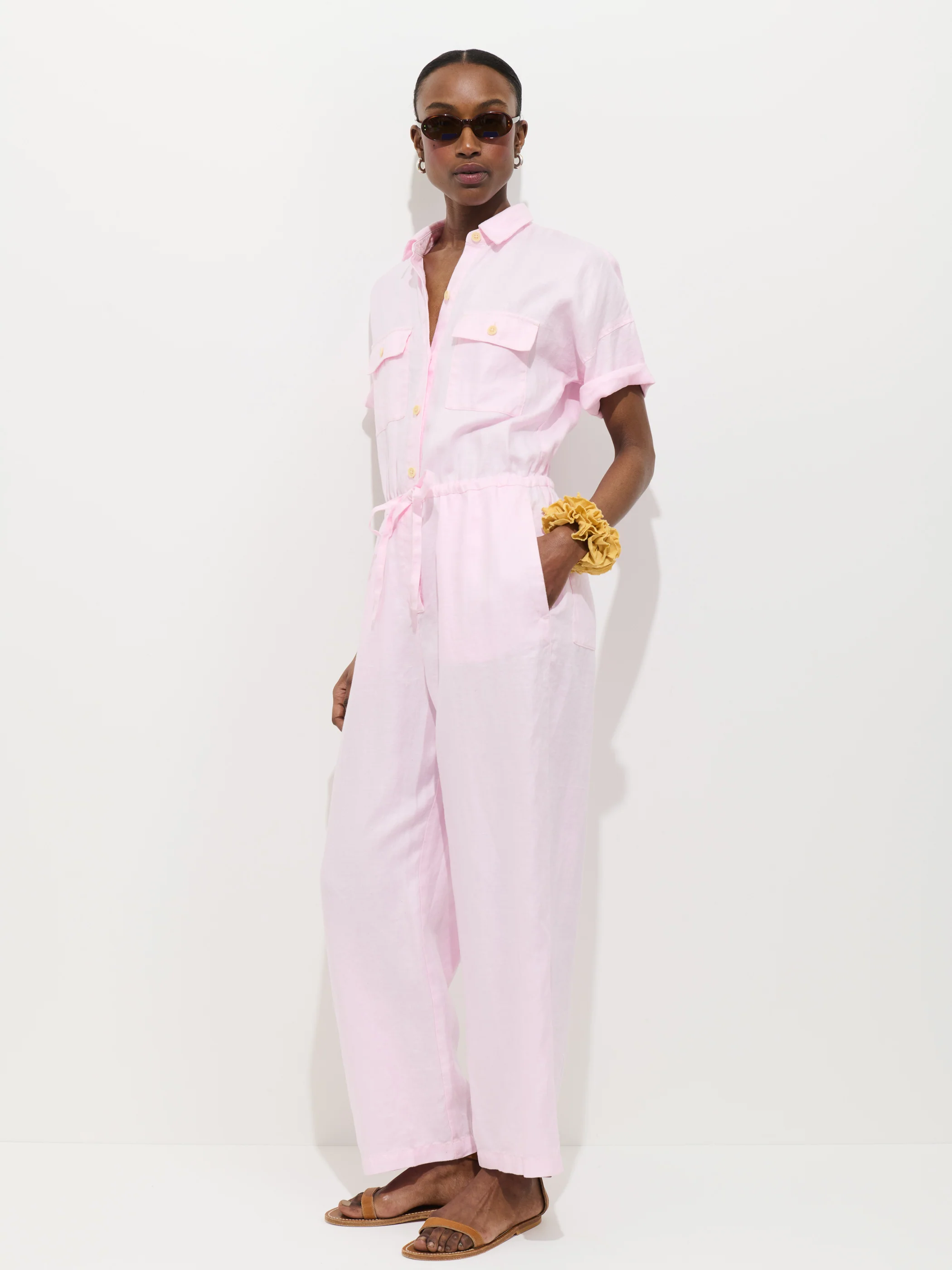 Delancey Short Sleeve Jumpsuit In Linen - Image 4