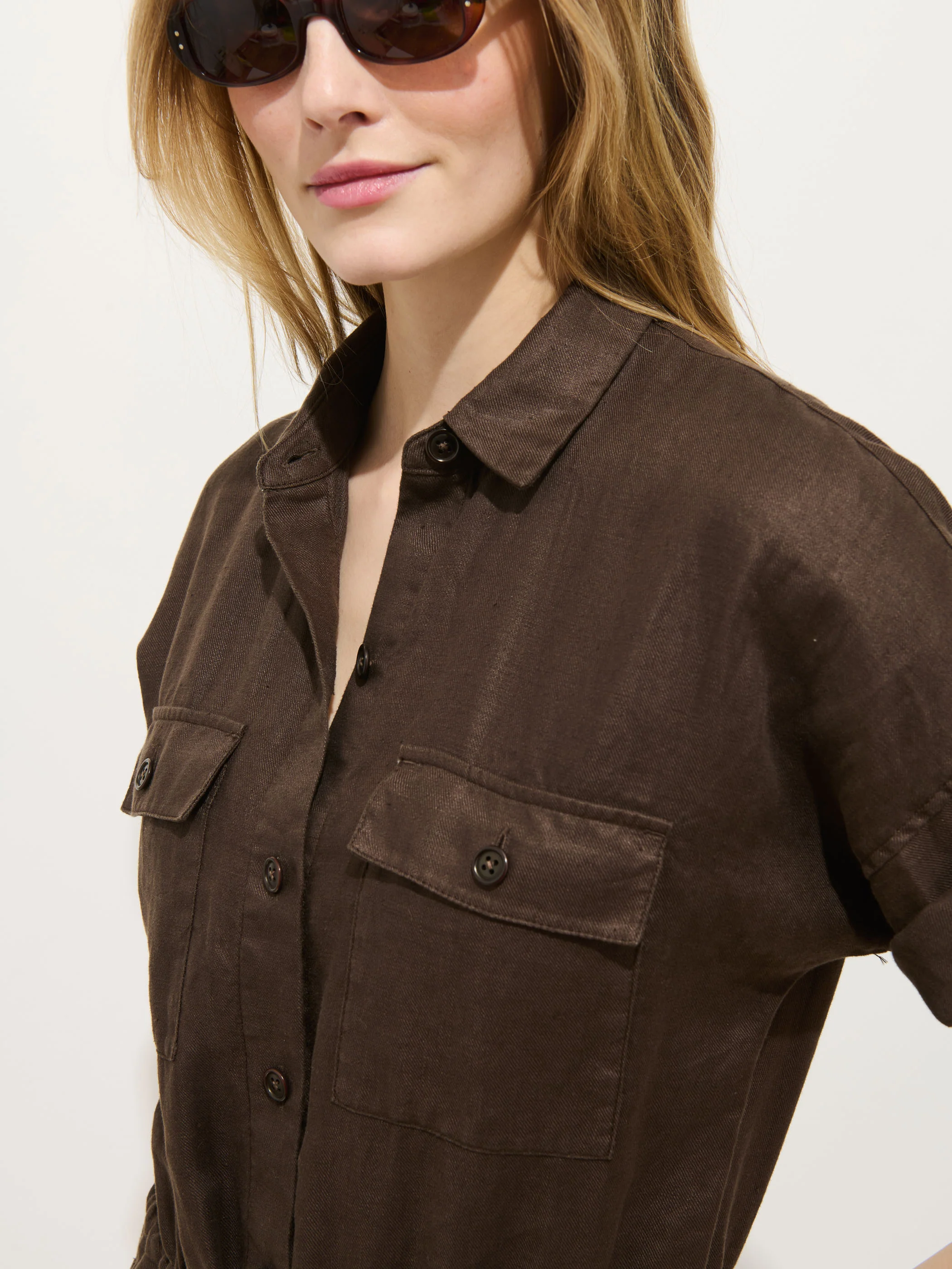 Delancey Short Sleeve Jumpsuit In Linen - Image 3