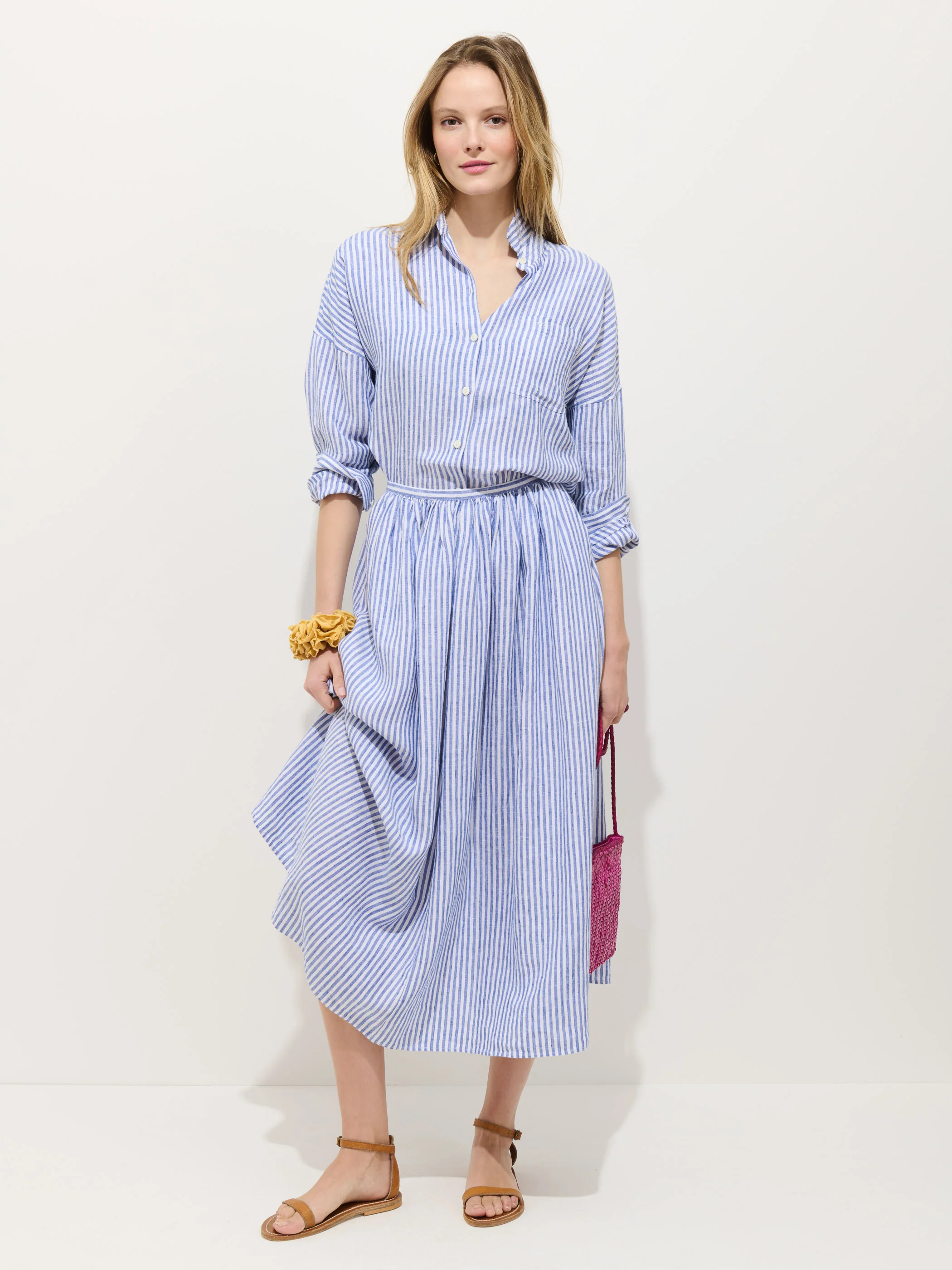 Sarah Striped Skirt In Linen
